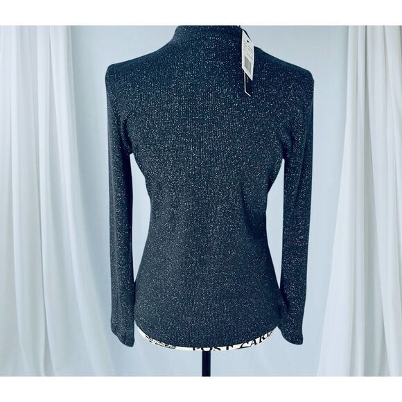 Violets & Roses Women’s S Metallic Long Sleeve Mock Neck Pullover Top in Night S - Picture 11 of 11